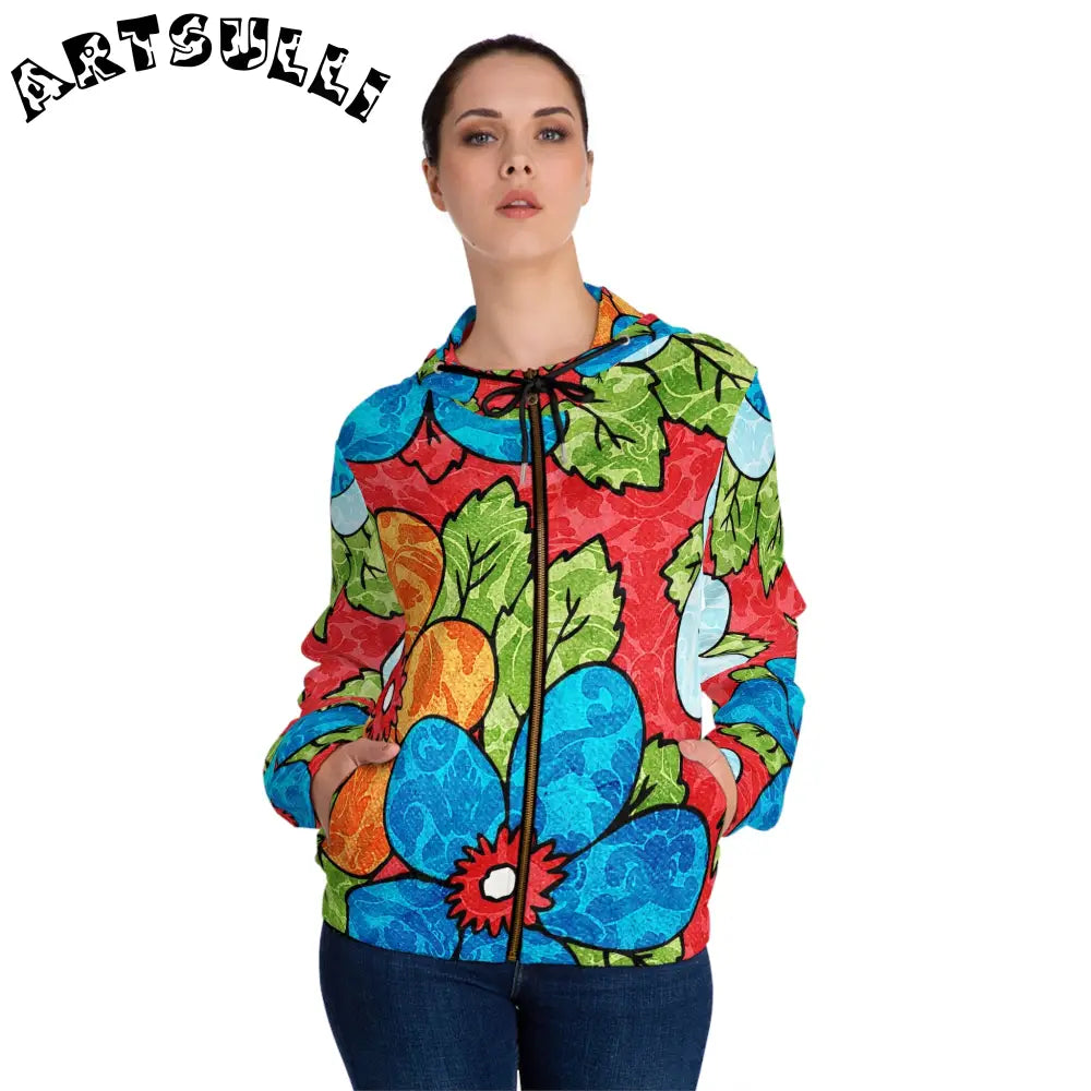 Groovy Red Floral Zip Hoodie, Artsulli - Art is Long, Life is Short, All Over Prints, , , , , , , 