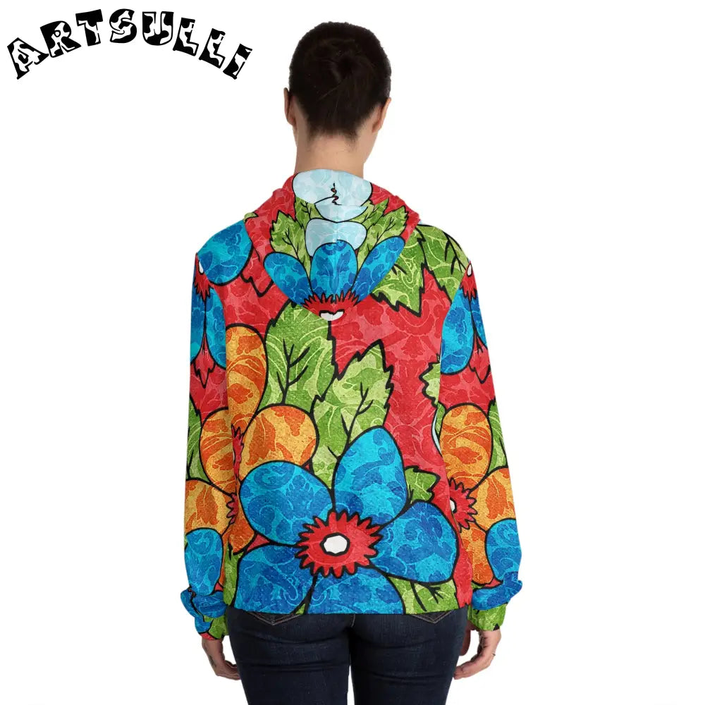 Groovy Red Floral Zip Hoodie, Artsulli - Art is Long, Life is Short, All Over Prints, , , , , , , 