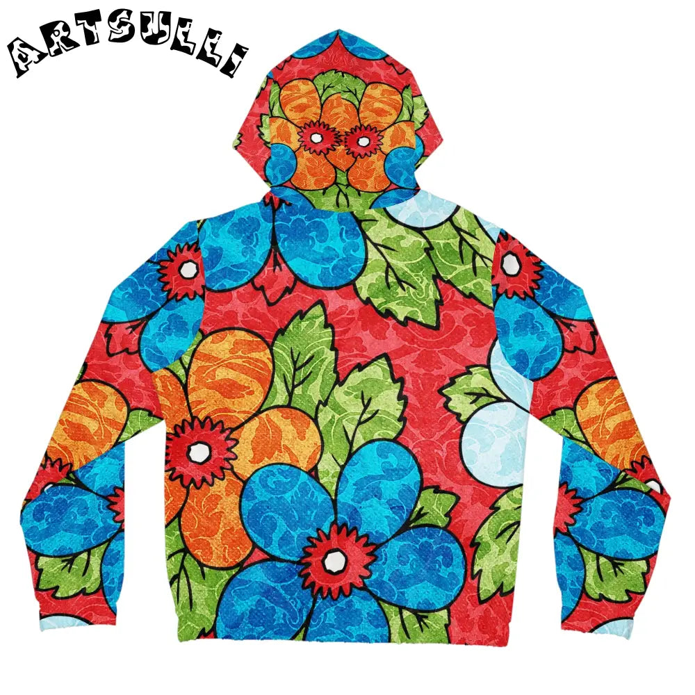 Groovy Red Floral Zip Hoodie, Artsulli - Art is Long, Life is Short, All Over Prints, , , , , , , 
