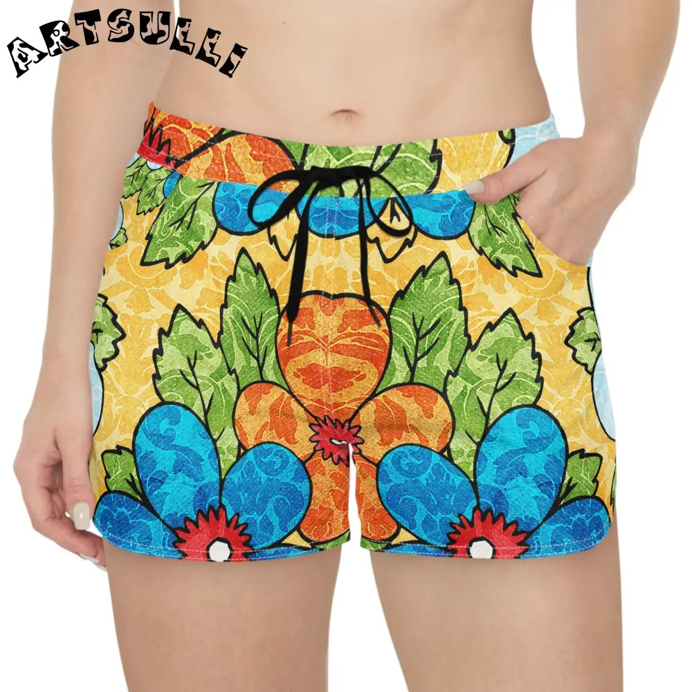 Groovy Yellow Floral Athletic Shorts, Artsulli - Art is Long, Life is Short, All Over Prints, , , , , , , 