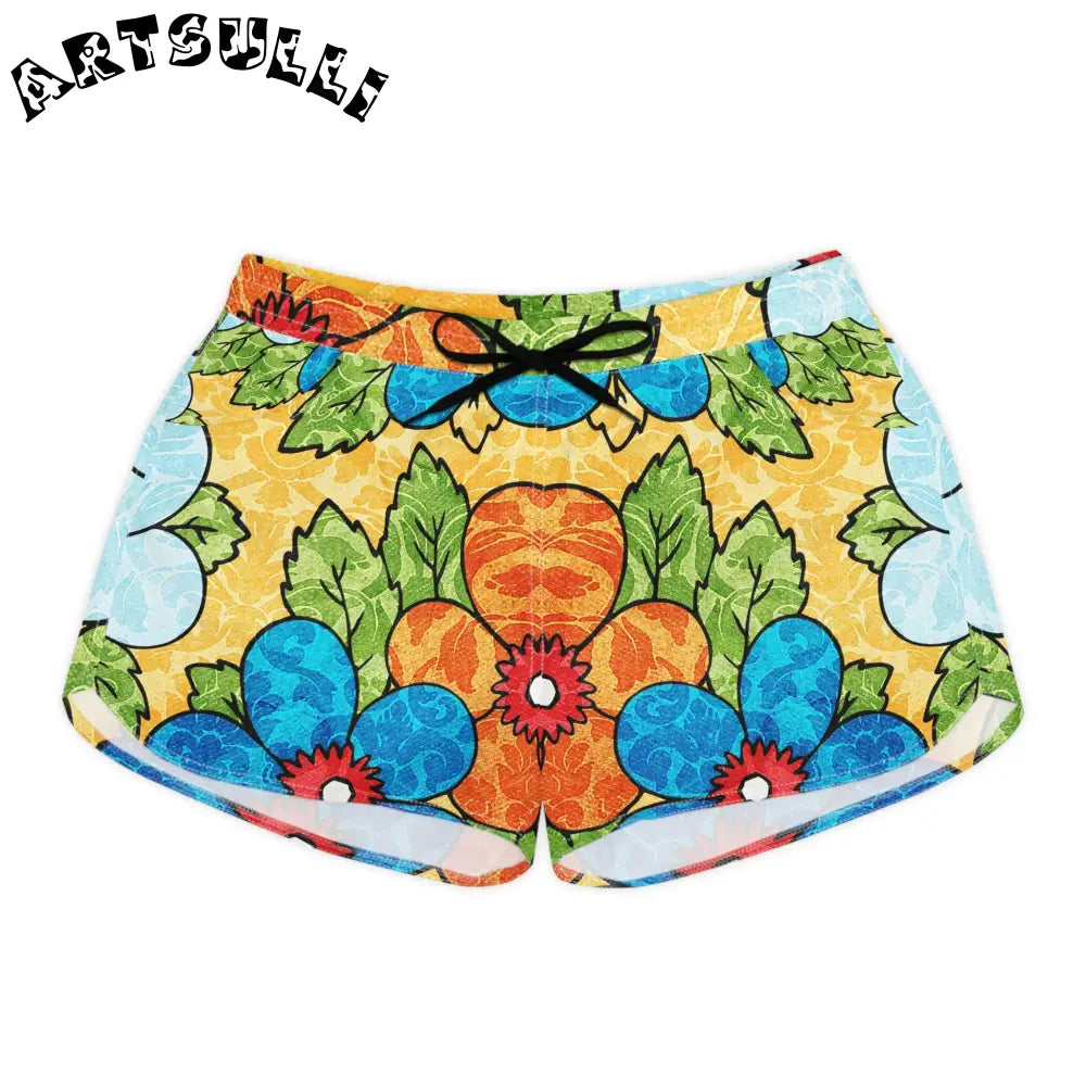 Groovy Yellow Floral Athletic Shorts, Artsulli - Art is Long, Life is Short, All Over Prints, Size, S, Color, Black drawstring, , , 23052630424675238205