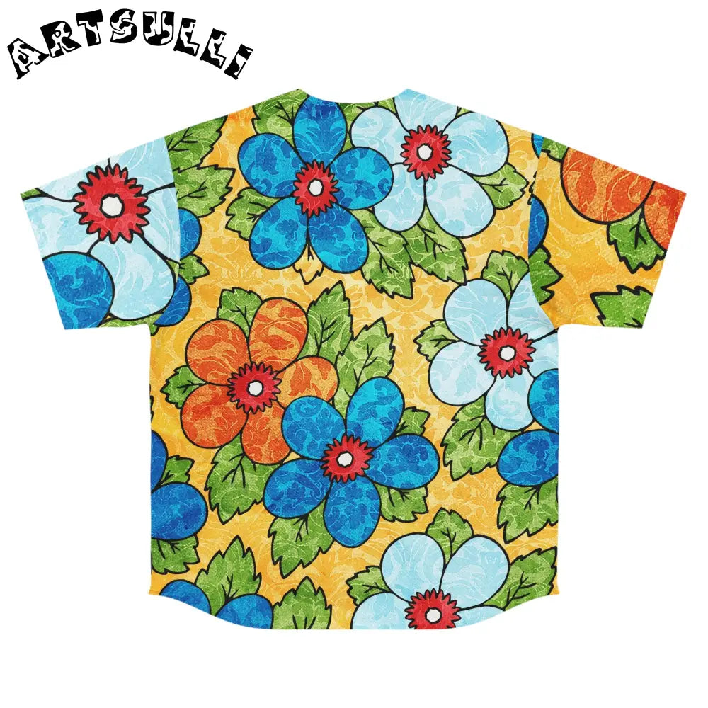 Groovy Yellow Floral Baseball Jersey, Artsulli - Art is Long, Life is Short, All Over Prints, , , , , , , 