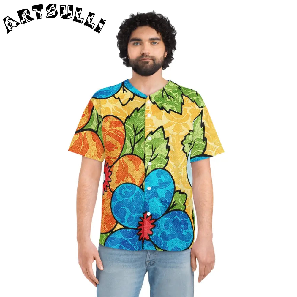Groovy Yellow Floral Baseball Jersey, Artsulli - Art is Long, Life is Short, All Over Prints, , , , , , , 
