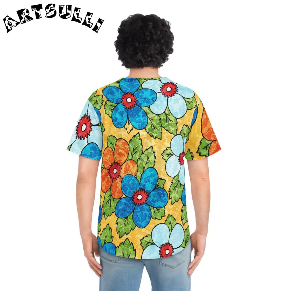 Groovy Yellow Floral Baseball Jersey, Artsulli - Art is Long, Life is Short, All Over Prints, , , , , , , 