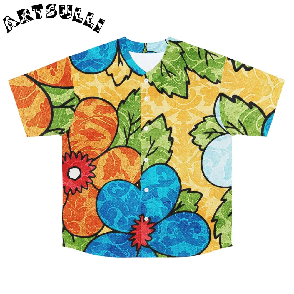 Groovy Yellow Floral Baseball Jersey, Artsulli - Art is Long, Life is Short, All Over Prints, Size, S, Color, Seam thread color automatically matched to design, , , 16033216199832325453
