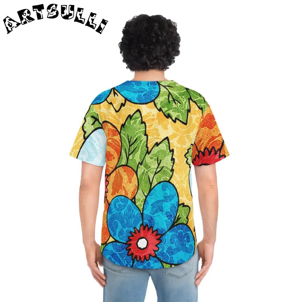 Groovy Yellow Floral Baseball Jersey, Artsulli - Art is Long, Life is Short, All Over Prints, , , , , , , 