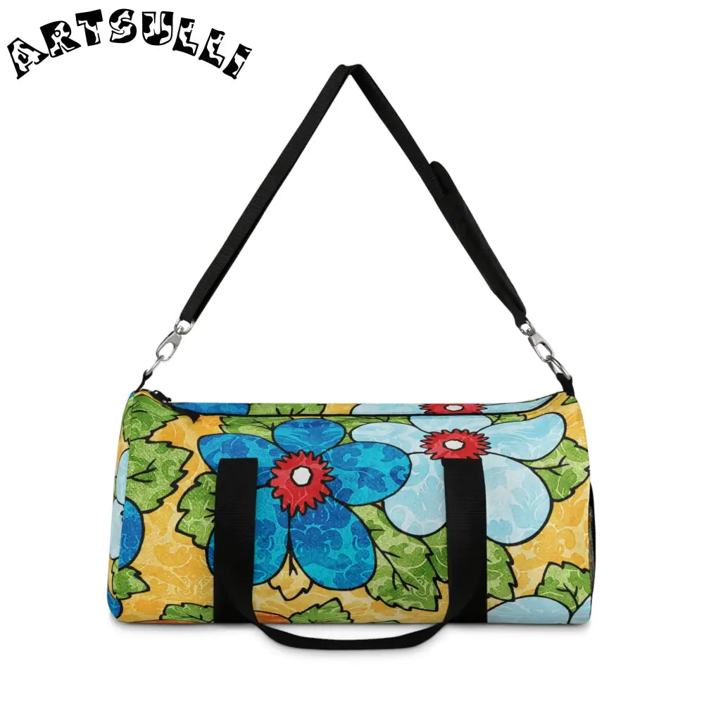 JAKKOUTTHEBXX Groovy Yellow Floral Custom Printed Duffel Bag 2025