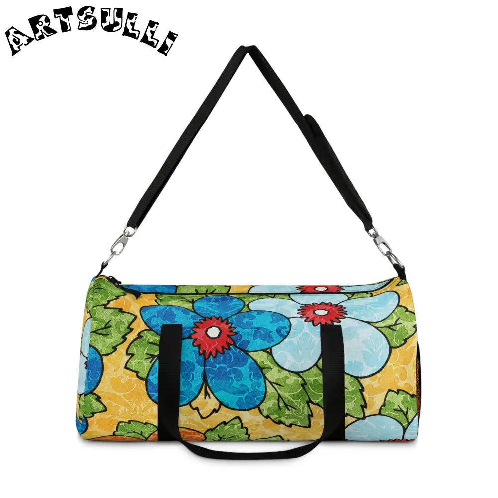 JAKKOUTTHEBXX Groovy Yellow Floral Custom Printed Duffel Bag 2025