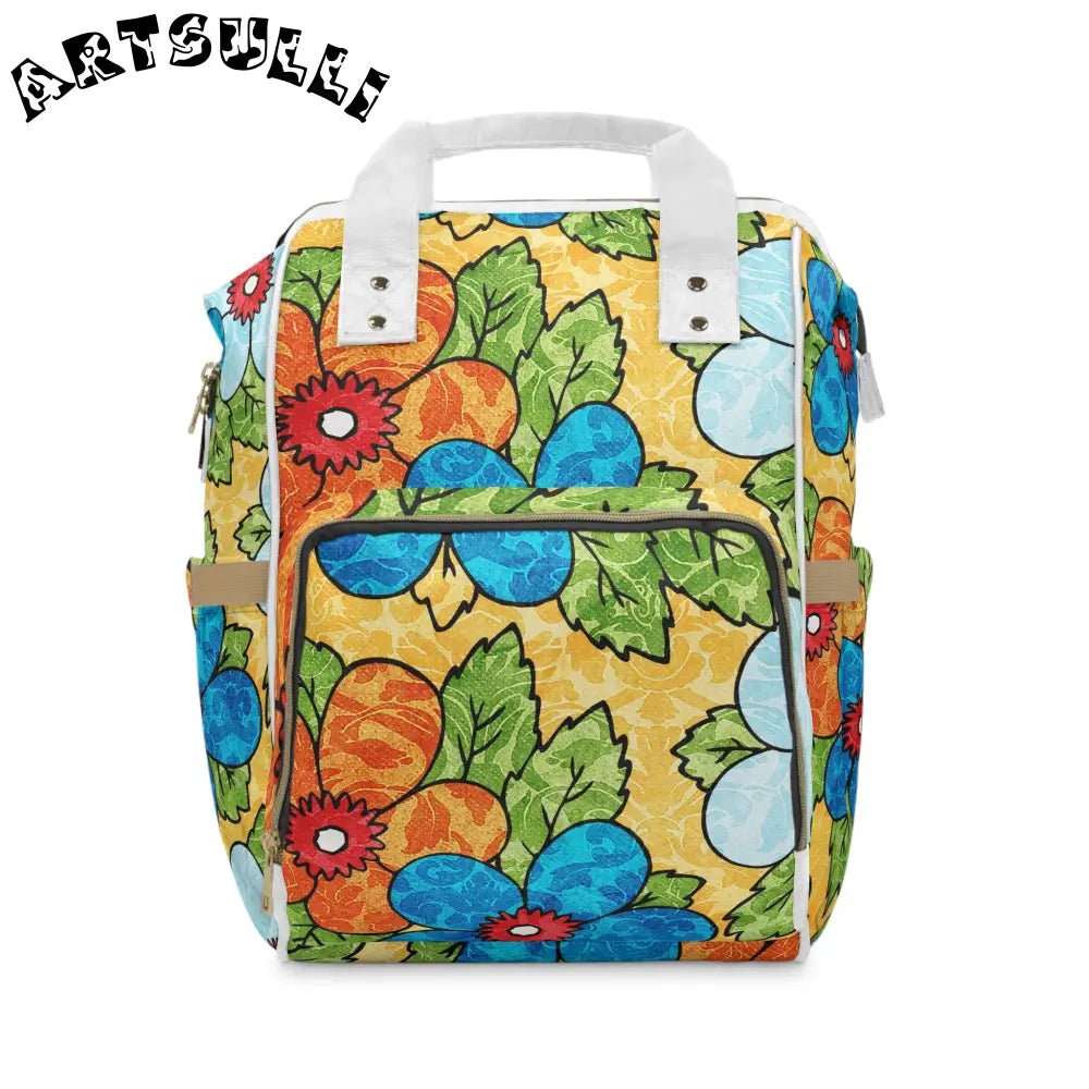 Groovy Yellow Floral Diaper Backpack, Artsulli - Art is Long, Life is Short, Bags, Size, 15.0" × 10.8" × 6.7'', , , , , 66368948855964536087