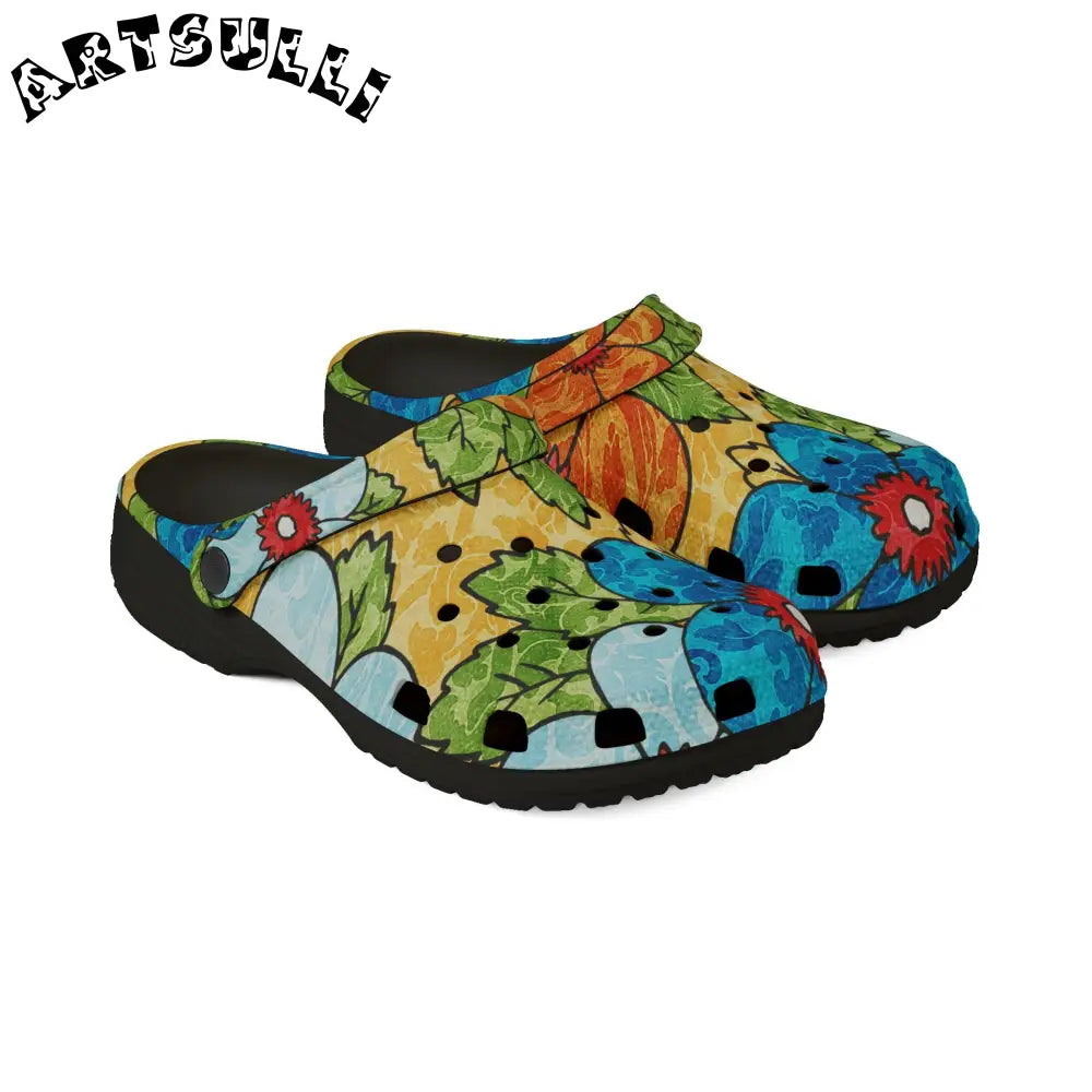 Groovy Yellow Floral EVA Foam Clogs, Artsulli - Art is Long, Life is Short, Shoes, , , , , , , 