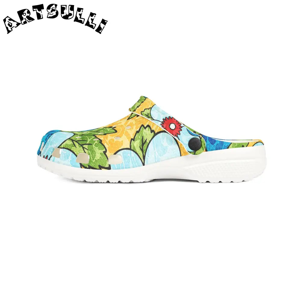 Groovy Yellow Floral EVA Foam Clogs, Artsulli - Art is Long, Life is Short, Shoes, , , , , , , 