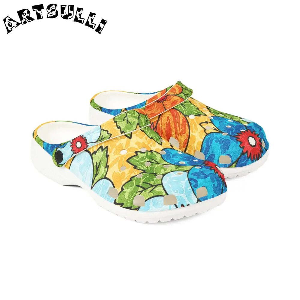 Groovy Yellow Floral EVA Foam Clogs, Artsulli - Art is Long, Life is Short, Shoes, , , , , , , 