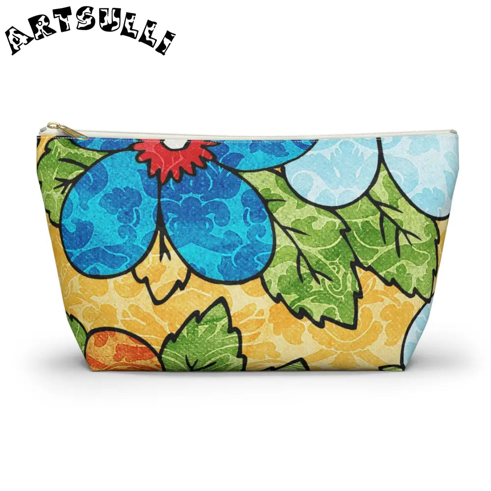 Groovy Yellow Floral KL Accessory Pouch, Artsulli - Art is Long, Life is Short, Bags, Size, Large, Color, White zipper, , , 18683364251972107379