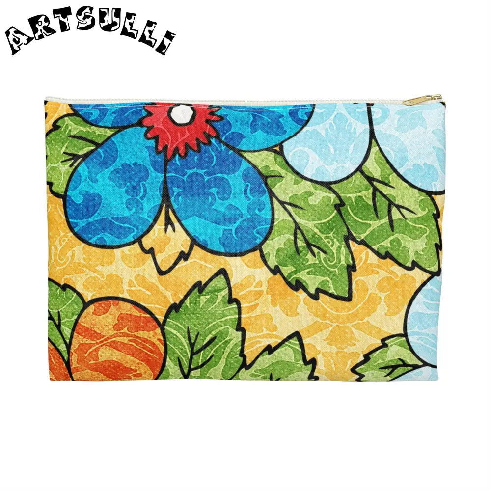Groovy Yellow Floral KL Accessory Pouch, Artsulli - Art is Long, Life is Short, Bags, Size, Large, Color, White zipper, , , 11590813487358535892