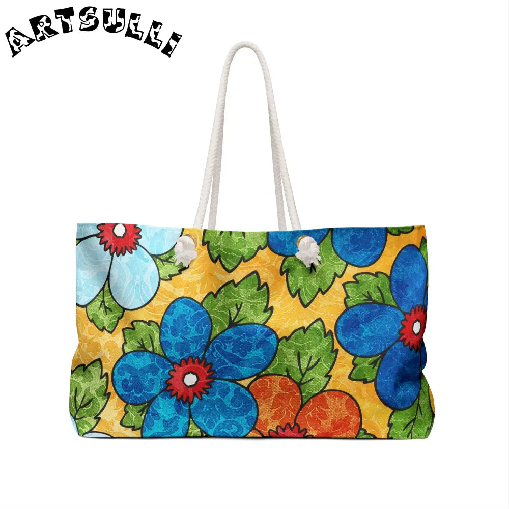 Groovy Yellow Floral Oversized Weekender Tote, Artsulli - Art is Long, Life is Short, Bags, , , , , , , 