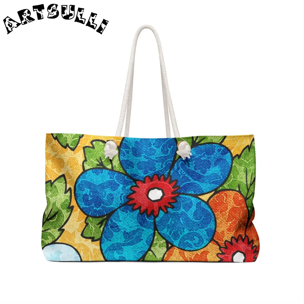 Groovy Yellow Floral Oversized Weekender Tote, Artsulli - Art is Long, Life is Short, Bags, , , , , , , 