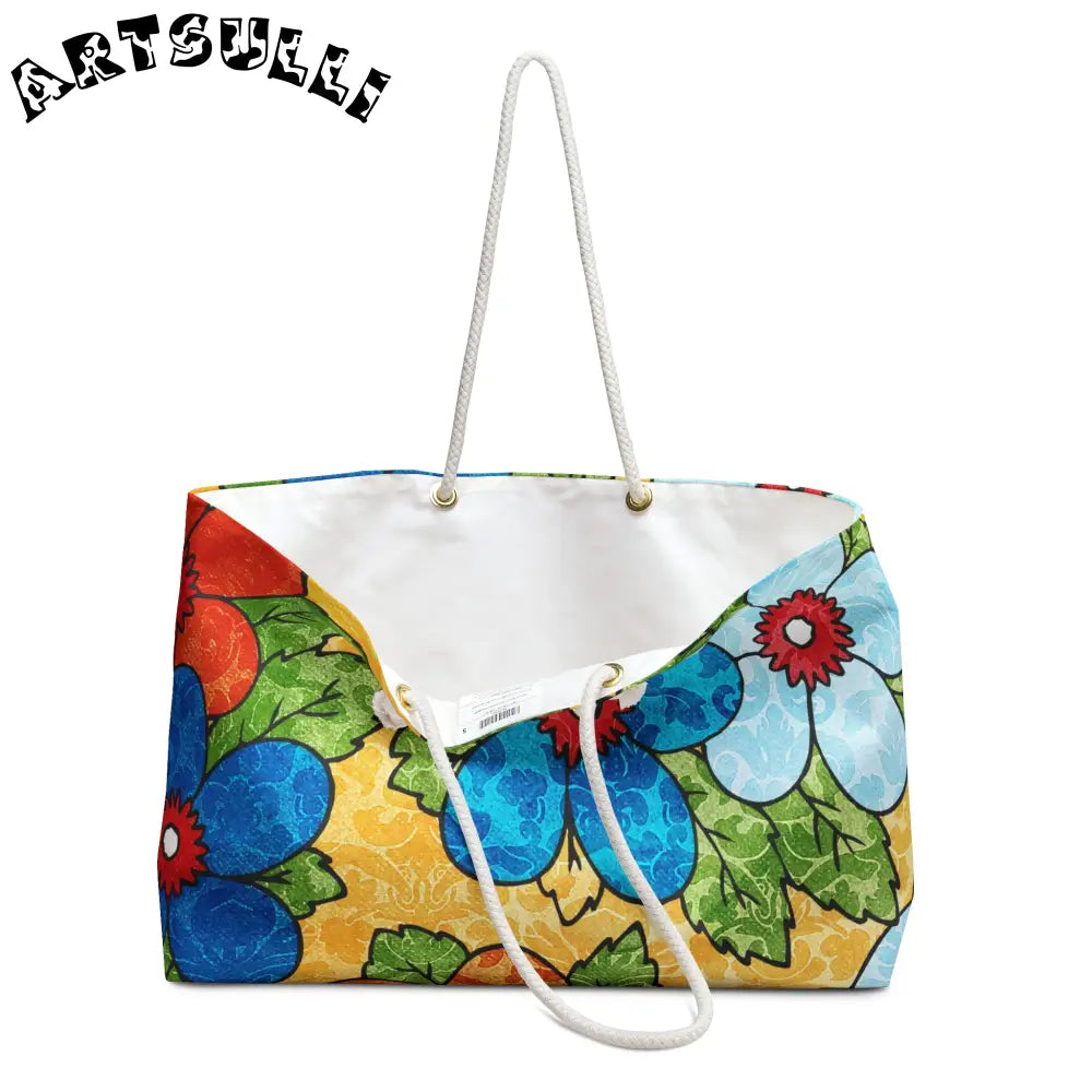 Groovy Yellow Floral Oversized Weekender Tote, Artsulli - Art is Long, Life is Short, Bags, , , , , , , 