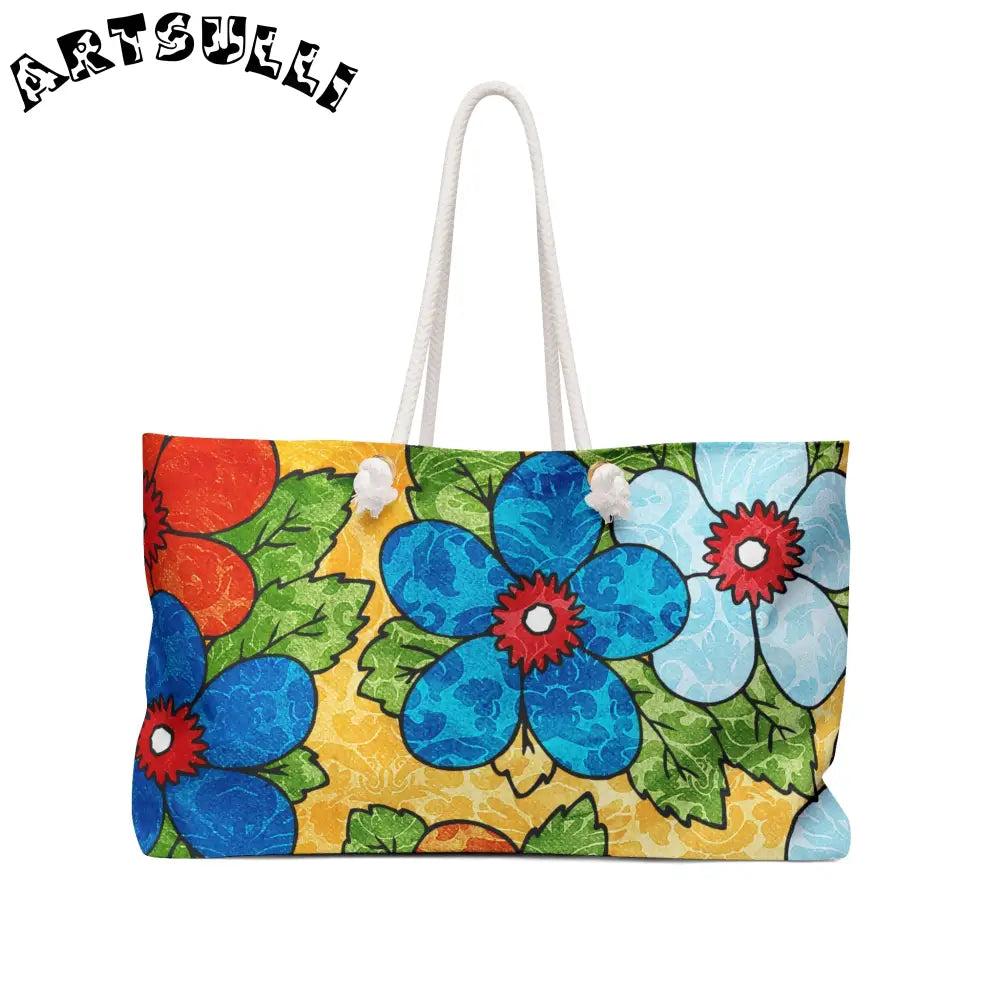 Groovy Yellow Floral Oversized Weekender Tote, Artsulli - Art is Long, Life is Short, Bags, Size, 24" × 13", , , , , 86880323909630132086