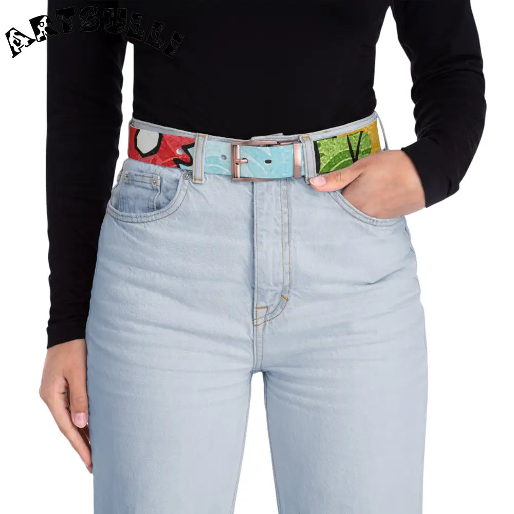 Groovy Yellow Floral Personalized Belt, Artsulli - Art is Long, Life is Short, Accessories, , , , , , , 
