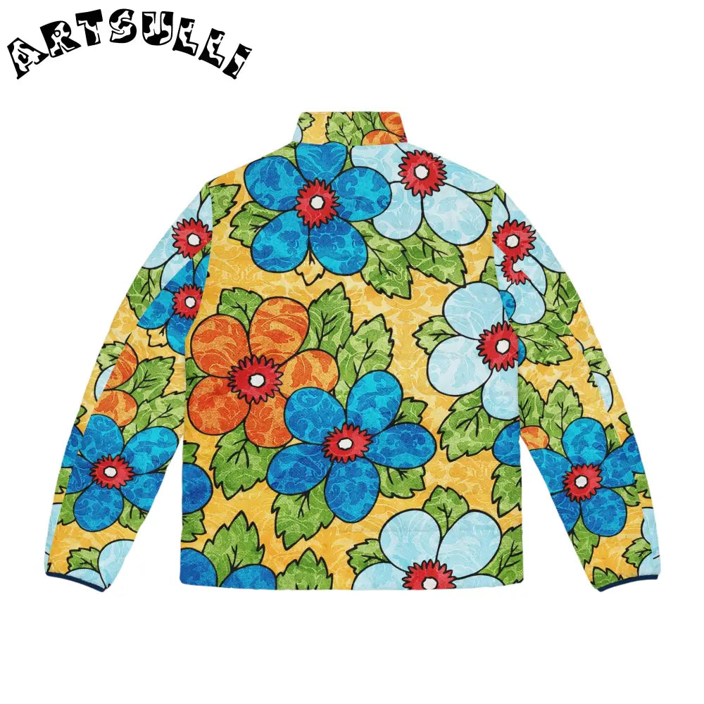 Groovy Yellow Floral Puffer Jacket, Artsulli - Art is Long, Life is Short, All Over Prints, , , , , , , 