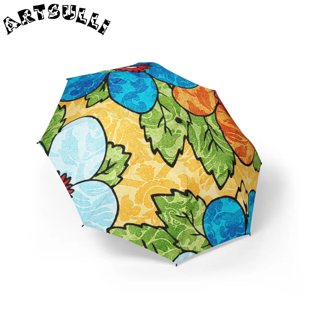 Groovy Yellow Floral Semi-Automatic Umbrella, Artsulli - Art is Long, Life is Short, Accessories, Size, One size, , , , , 16299575320146055149
