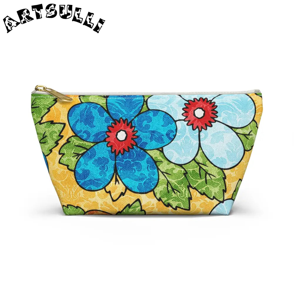 Groovy Yellow Floral T-Bottom Pouches, Artsulli - Art is Long, Life is Short, Bags, Size, Small, Color, White zipper, , , 11142981221359855466