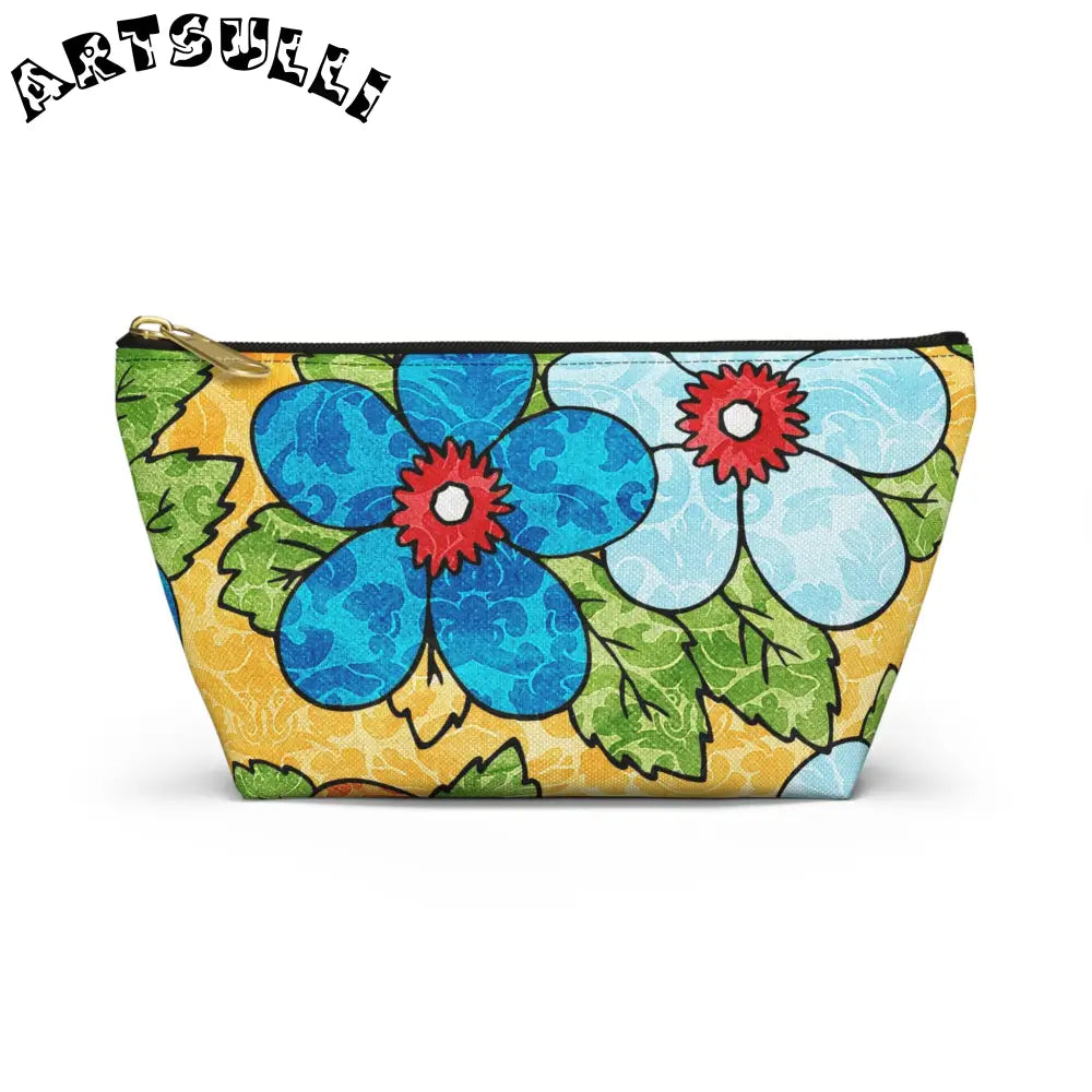 Groovy Yellow Floral T-Bottom Pouches, Artsulli - Art is Long, Life is Short, Bags, Size, Small, Color, Black zipper, , , 24874685808440873018