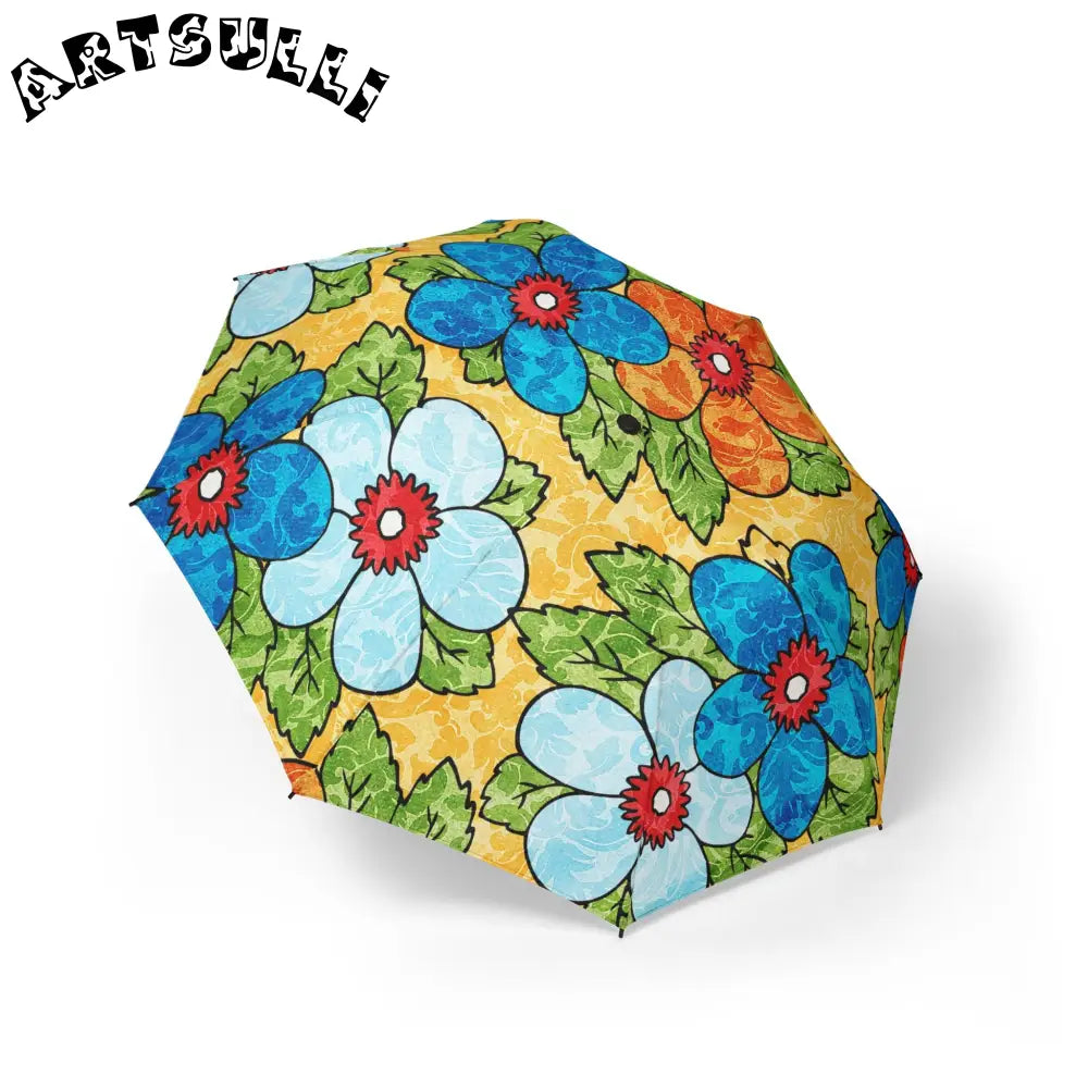 Groovy Yellow Floral Umbrella with Waterproof Coating, Artsulli - Art is Long, Life is Short, Accessories, Size, One size, , , , , 25566960513043057192