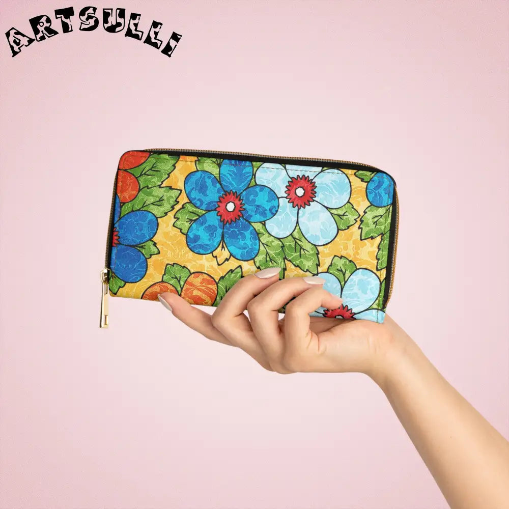 Groovy Yellow Floral Wallet for Credit Cards and Driver’s Licenses, Artsulli - Art is Long, Life is Short, Accessories, , , , , , , 