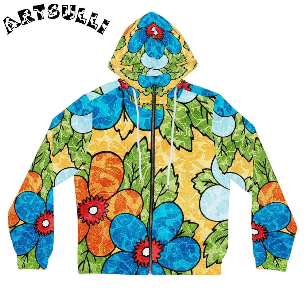Groovy Yellow Floral Zip Hoodie, Artsulli - Art is Long, Life is Short, All Over Prints, Size, XS, Color, White, , , 23243649598020014317