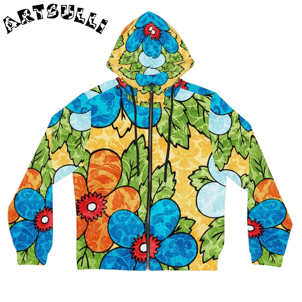 Groovy Yellow Floral Zip Hoodie, Artsulli - Art is Long, Life is Short, All Over Prints, Size, XS, Color, Black, , , 20722715331121772498