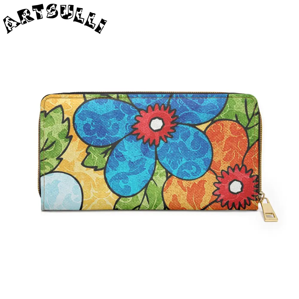 Groovy Yellow Floral Zipper Wallet for Credit Cards, Artsulli - Art is Long, Life is Short, Accessories, , , , , , , 