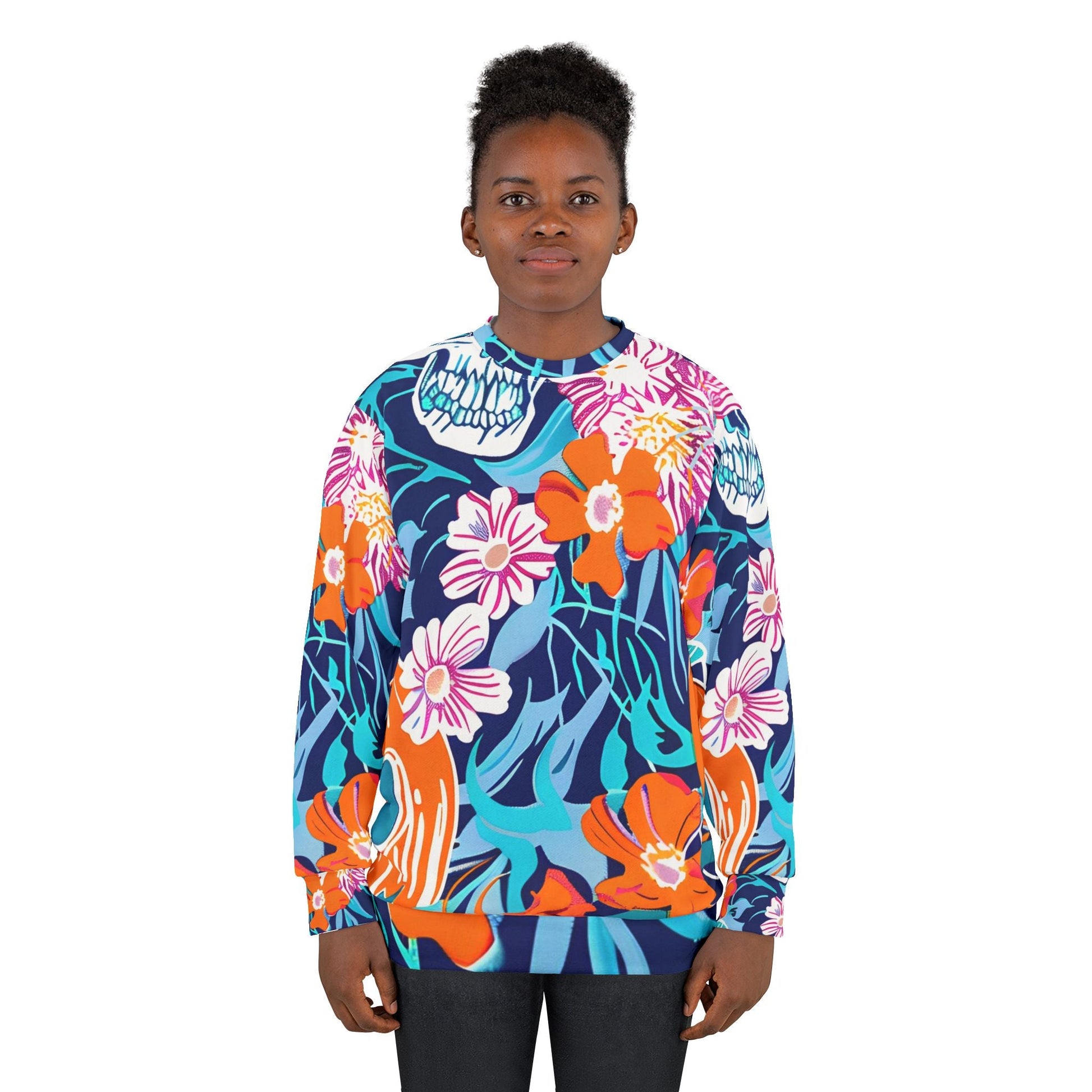 Halloween Floral Skull Sweatshirt, Artsulli - Art is Long, Life is Short, All Over Prints, , , , , , , 