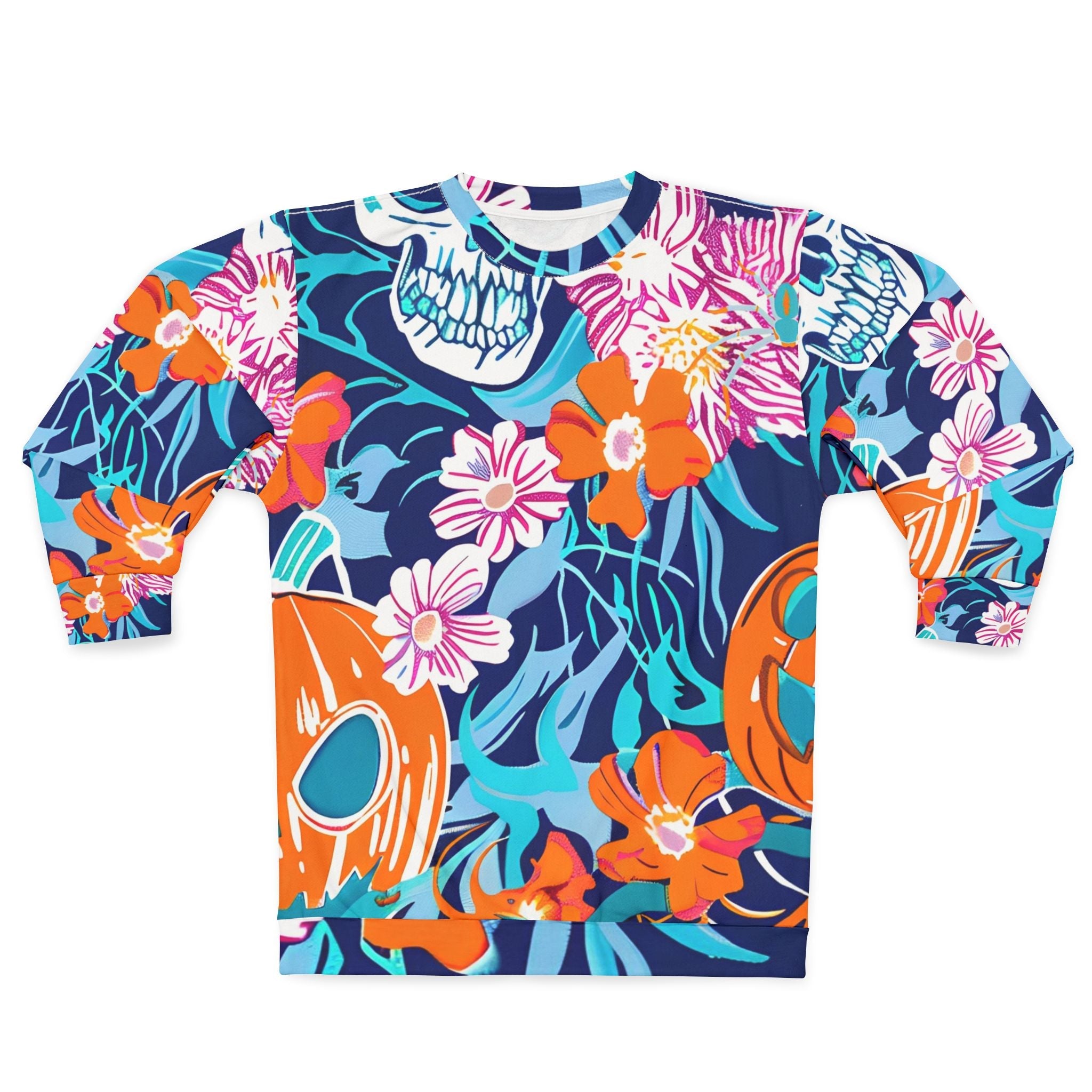 Halloween Floral Skull Sweatshirt, Artsulli - Art is Long, Life is Short, All Over Prints, Size, XS, , , , , 31047415170761217017