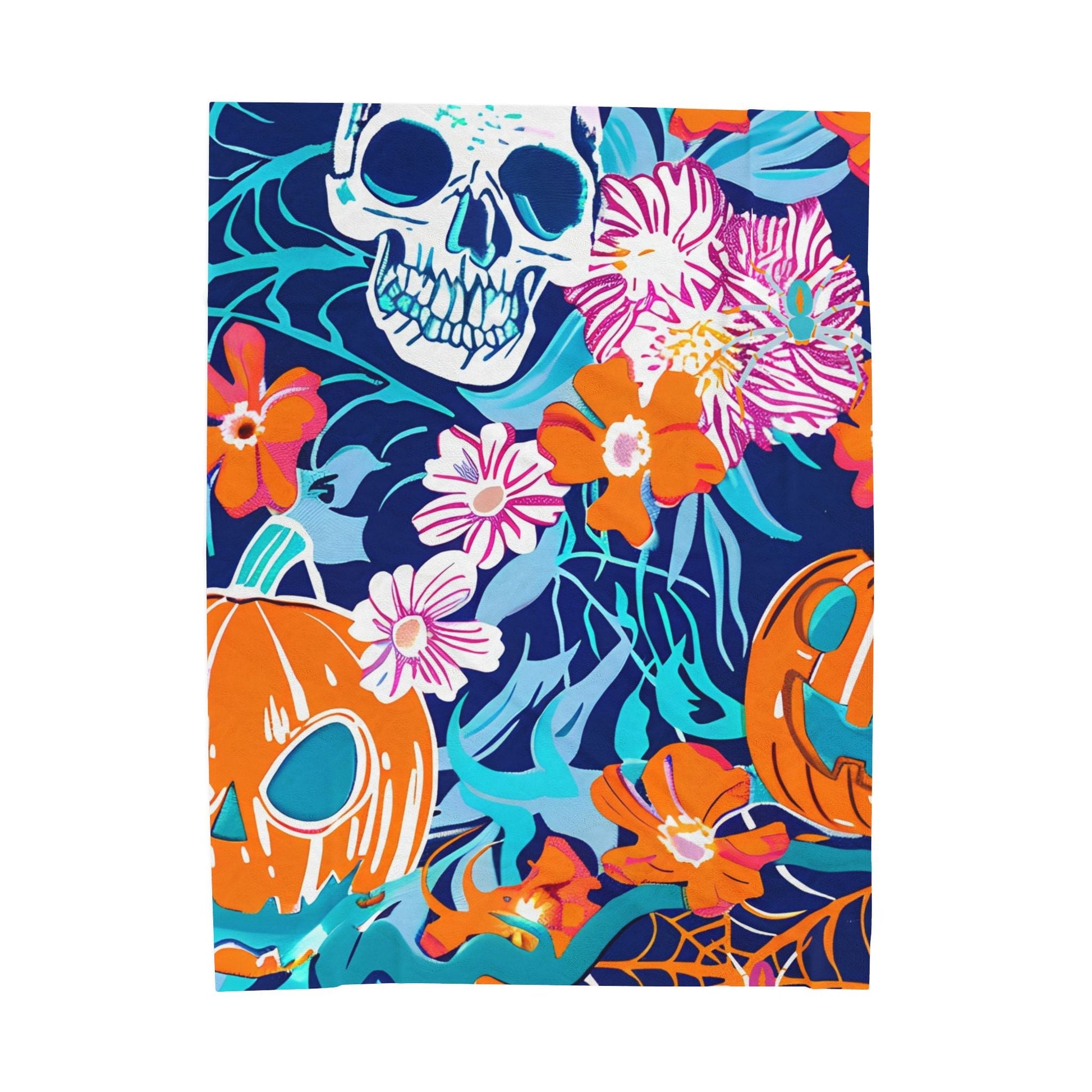 Halloween Floral Skull Velveteen Blanket, Artsulli - Art is Long, Life is Short, All Over Prints, Size, 60" × 80", , , , , 11890030523649005131