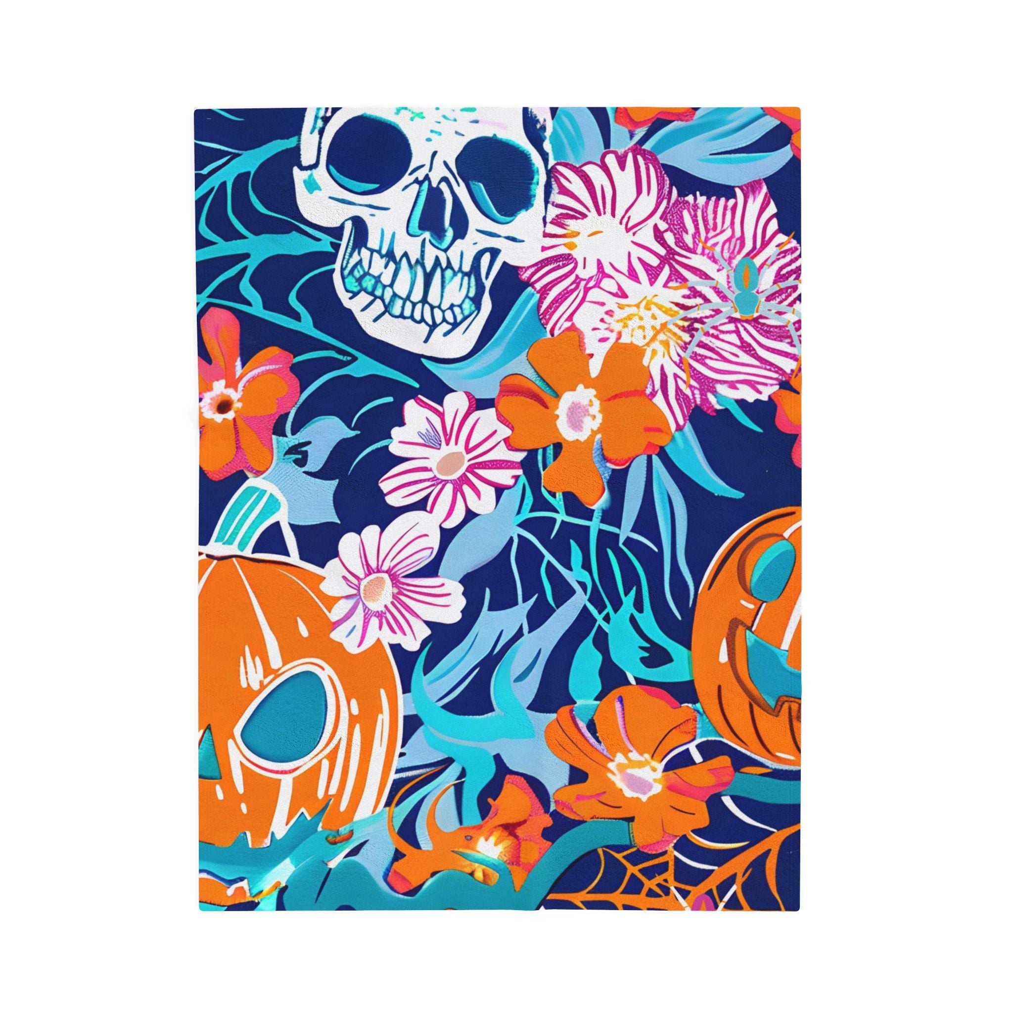 Halloween Floral Skull Velveteen Blanket, Artsulli - Art is Long, Life is Short, All Over Prints, Size, 30" × 40", , , , , 25958747263568143443