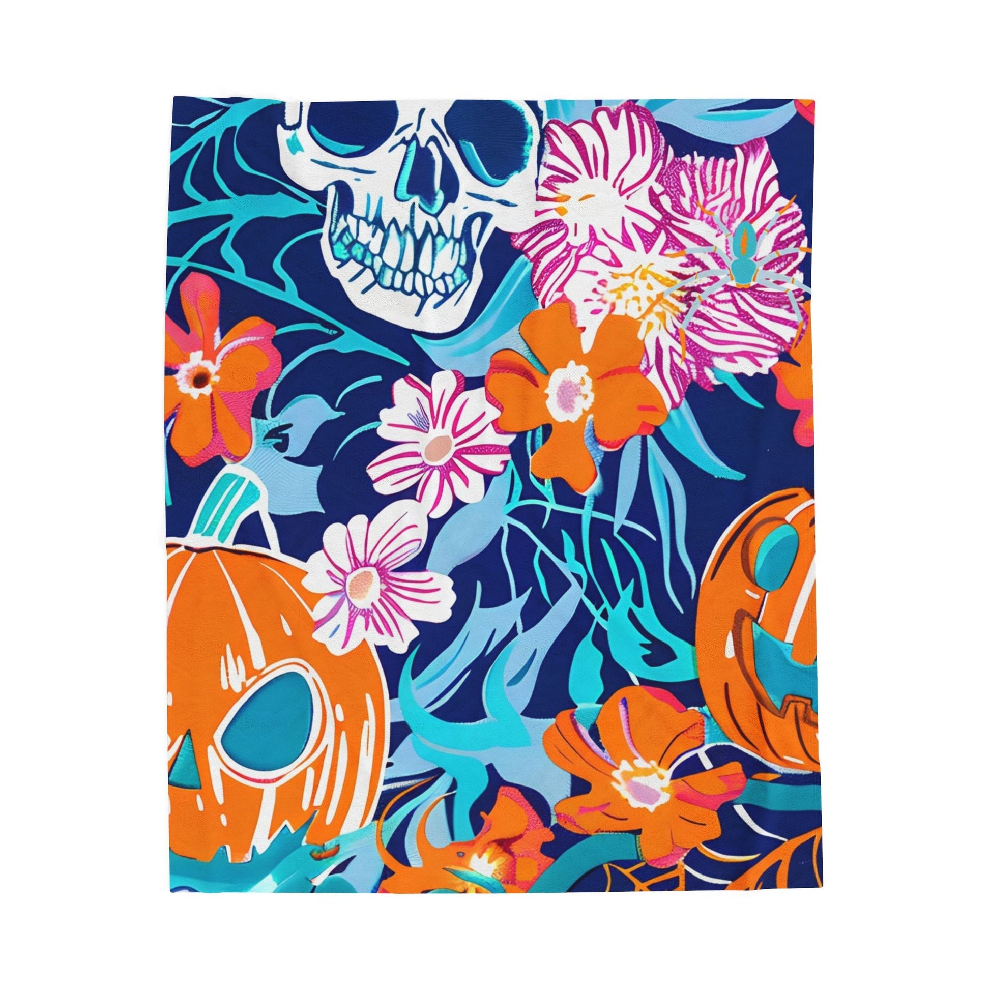 Halloween Floral Skull Velveteen Blanket, Artsulli - Art is Long, Life is Short, All Over Prints, Size, 50" × 60", , , , , 63875567493314692019