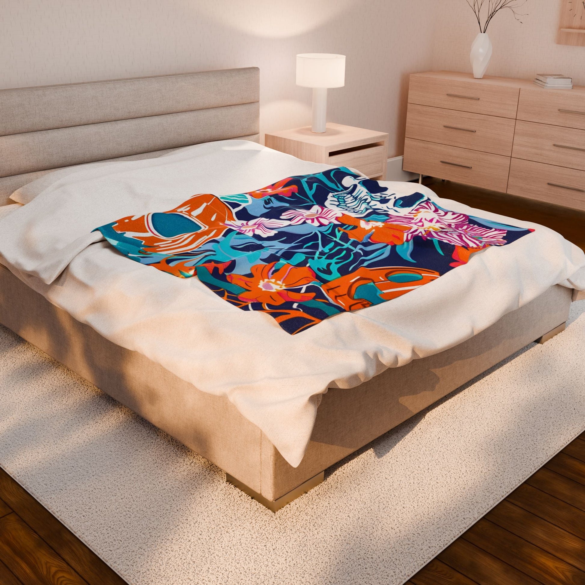 Halloween Floral Skull Velveteen Blanket, Artsulli - Art is Long, Life is Short, All Over Prints, , , , , , , 