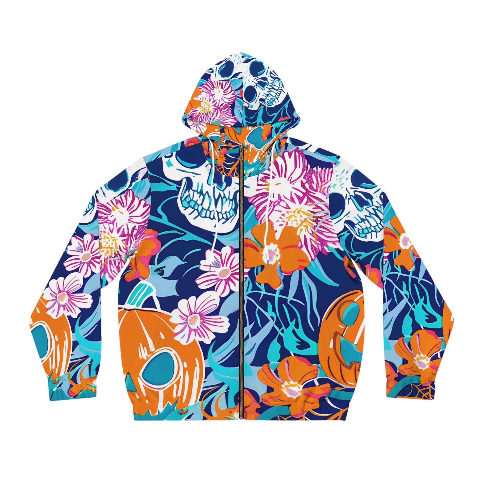 Halloween Floral Skull Zip Hoodie, Artsulli - Art is Long, Life is Short, All Over Prints, Size, S, Color, White, , , 48794995878447045334