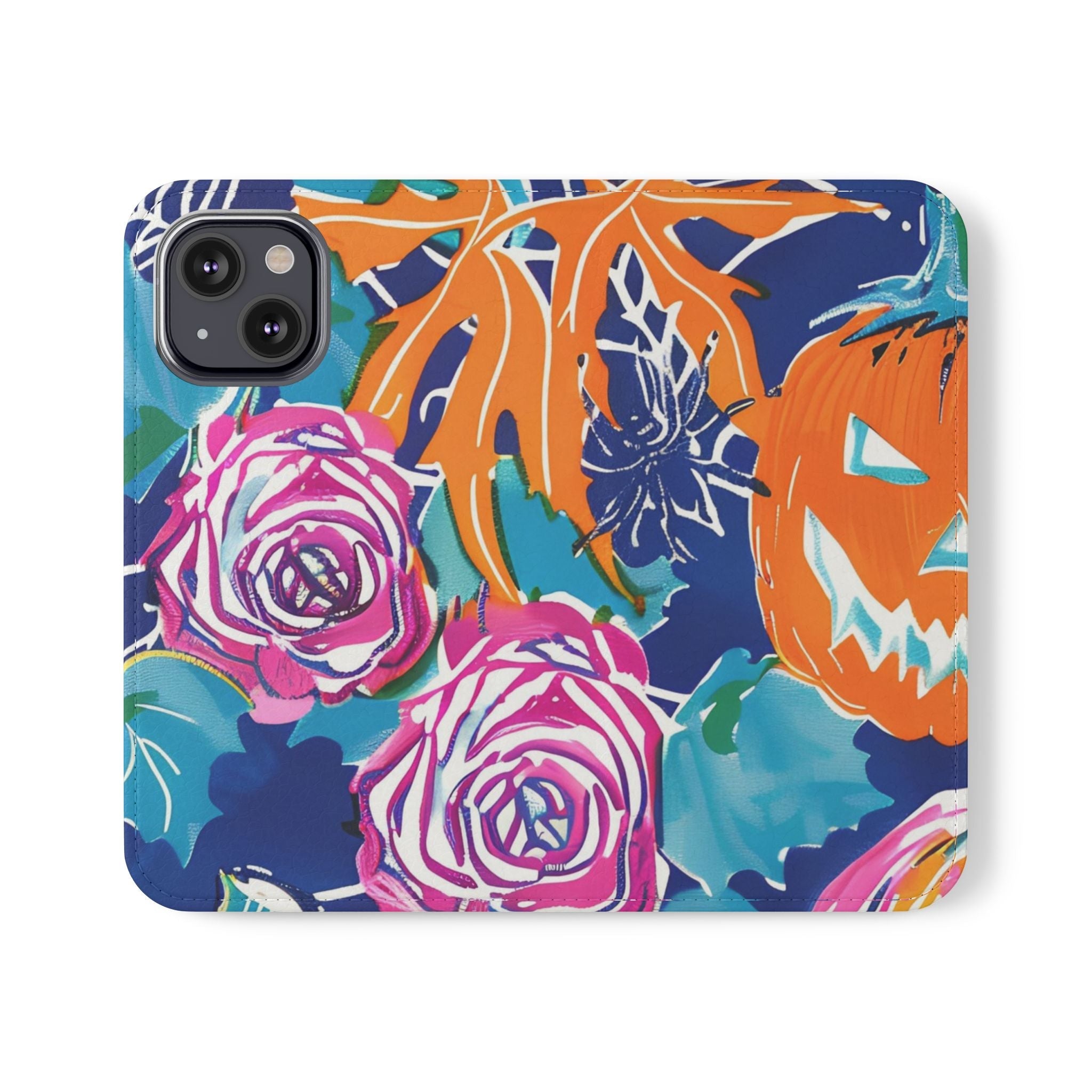 Halloween Pumpkin Floral Flip Case, Artsulli - Art is Long, Life is Short, Phone Case, Size, iPhone 13 Mini, , , , , 28314123620651461303