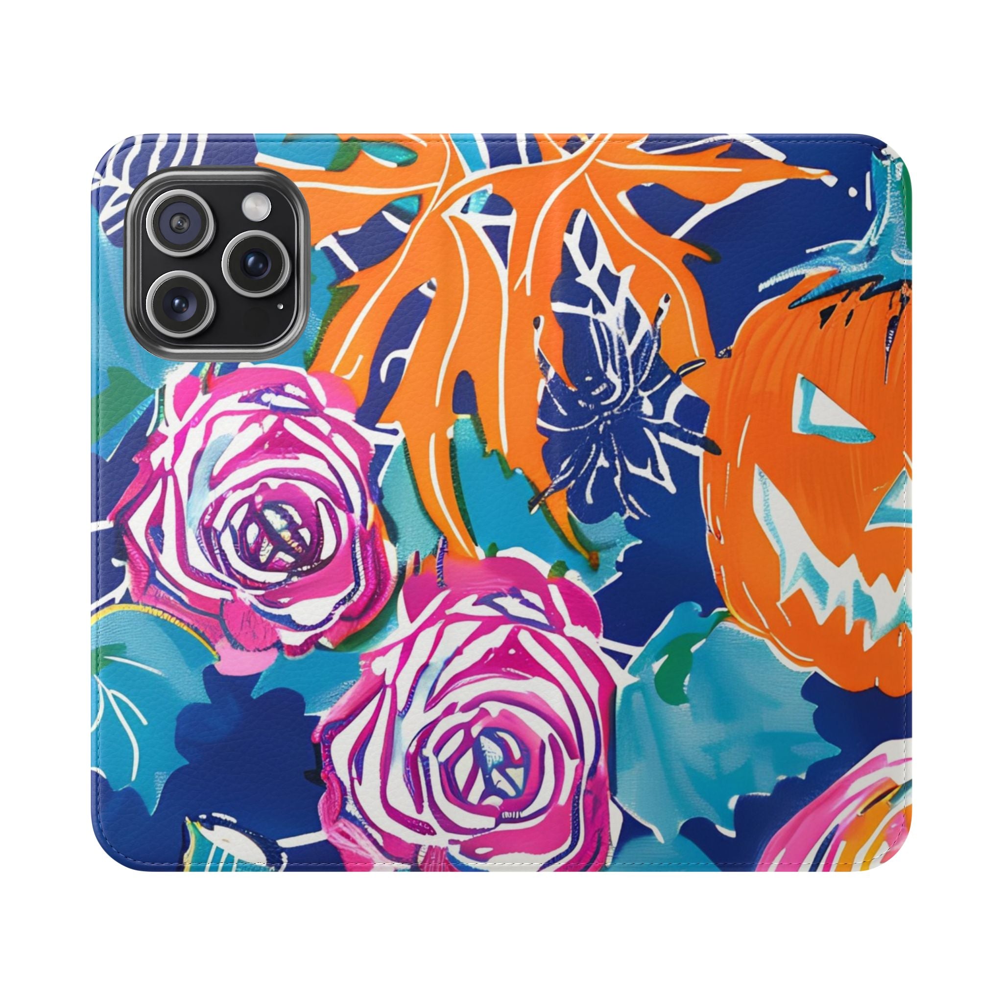Halloween Pumpkin Floral Flip Case, Artsulli - Art is Long, Life is Short, Phone Case, Size, iPhone 15 Pro Max, , , , , 28910614809508443136