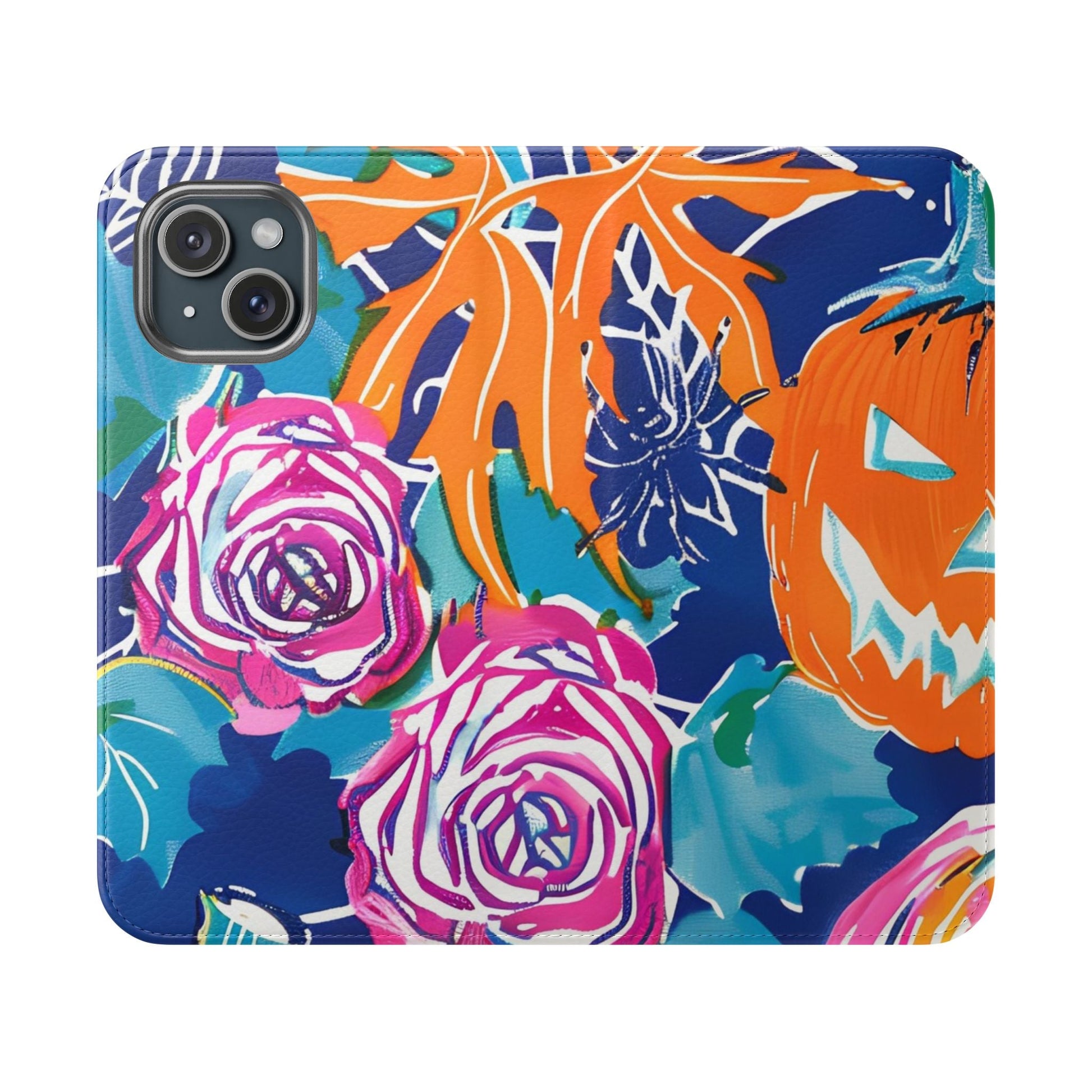 Halloween Pumpkin Floral Flip Case, Artsulli - Art is Long, Life is Short, Phone Case, Size, iPhone 15, , , , , 99721700432501666972