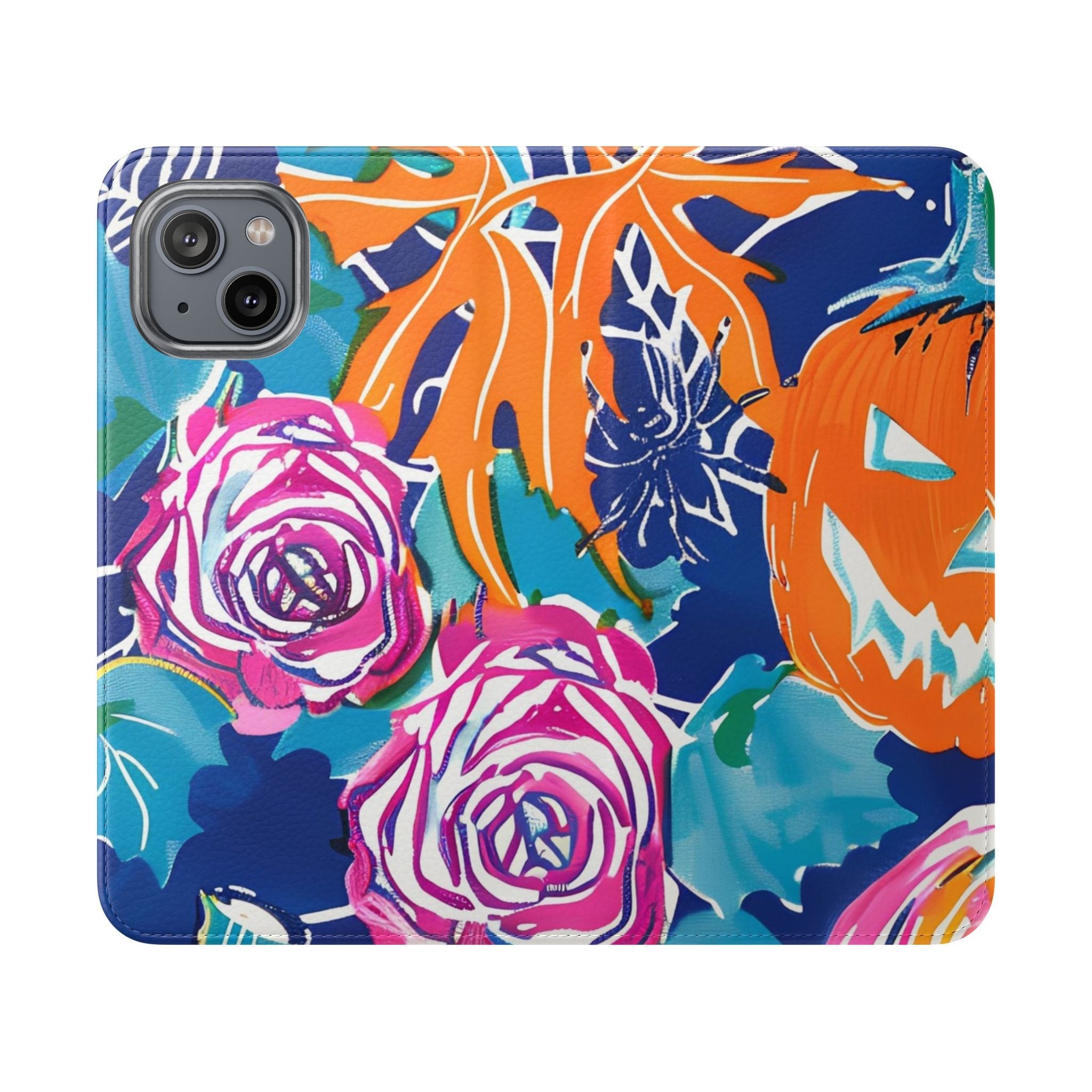 Halloween Pumpkin Floral Flip Case, Artsulli - Art is Long, Life is Short, Phone Case, Size, iPhone 14, , , , , 25522502920043992144