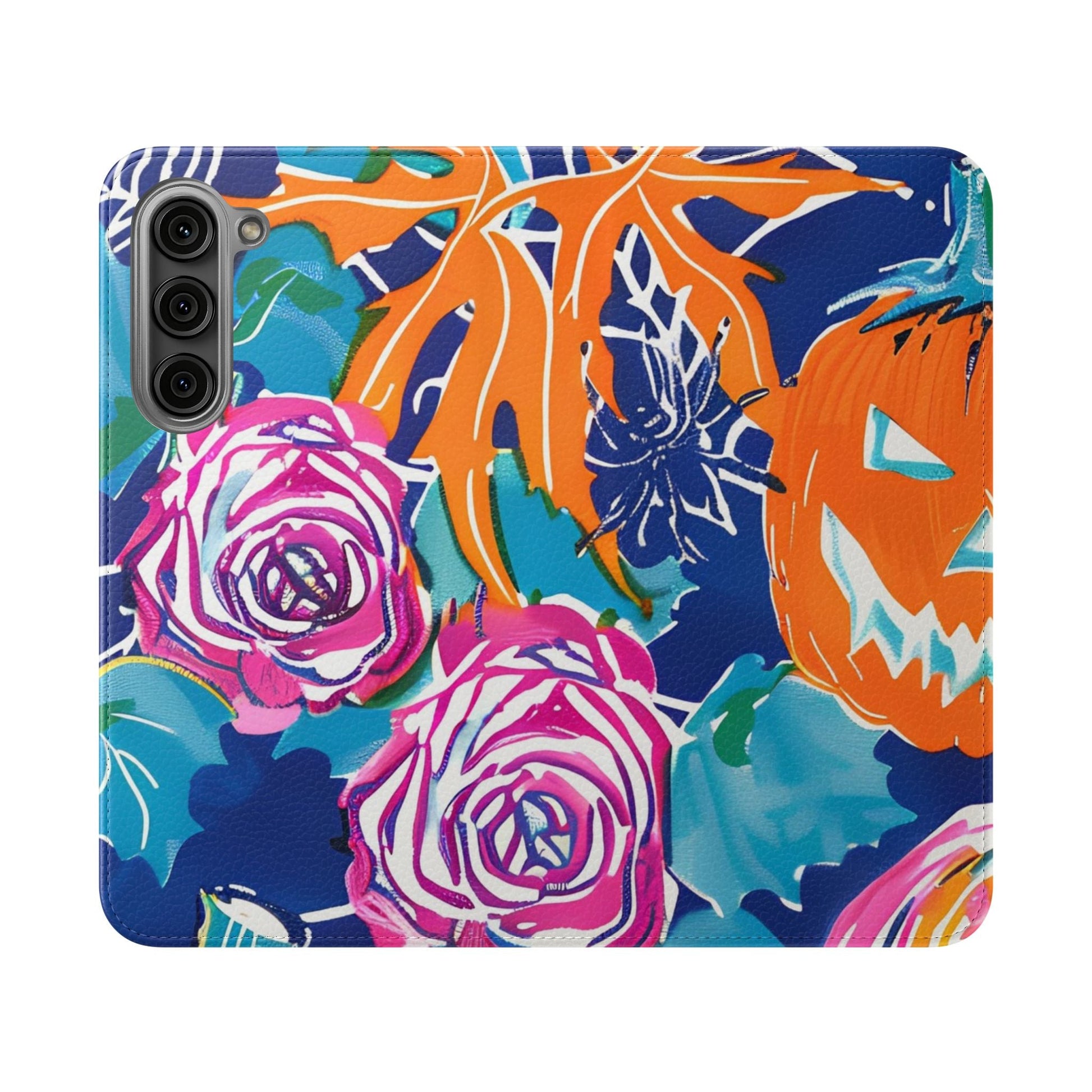 Halloween Pumpkin Floral Flip Case, Artsulli - Art is Long, Life is Short, Phone Case, Size, Samsung Galaxy S23 Plus, , , , , 27556069888832256995