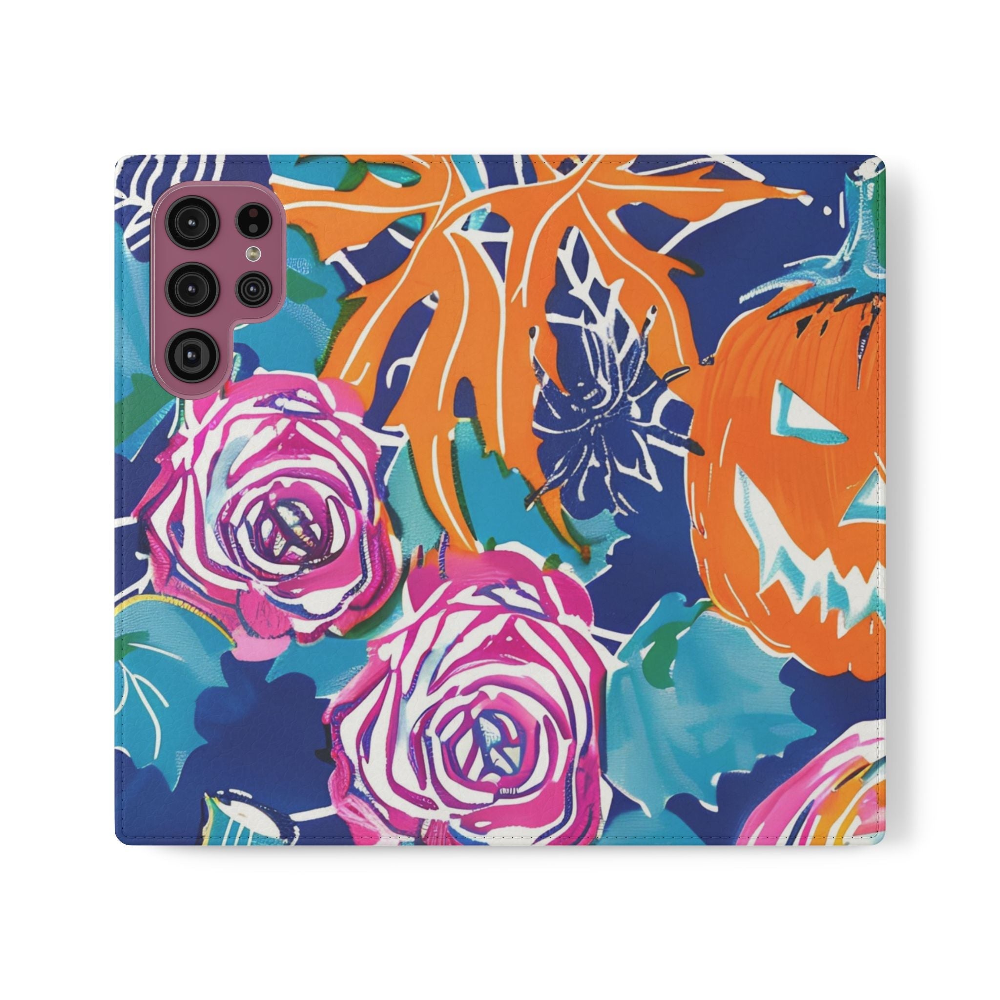 Halloween Pumpkin Floral Flip Case, Artsulli - Art is Long, Life is Short, Phone Case, Size, Samsung Galaxy S22 Ultra, , , , , 34027941638162736543