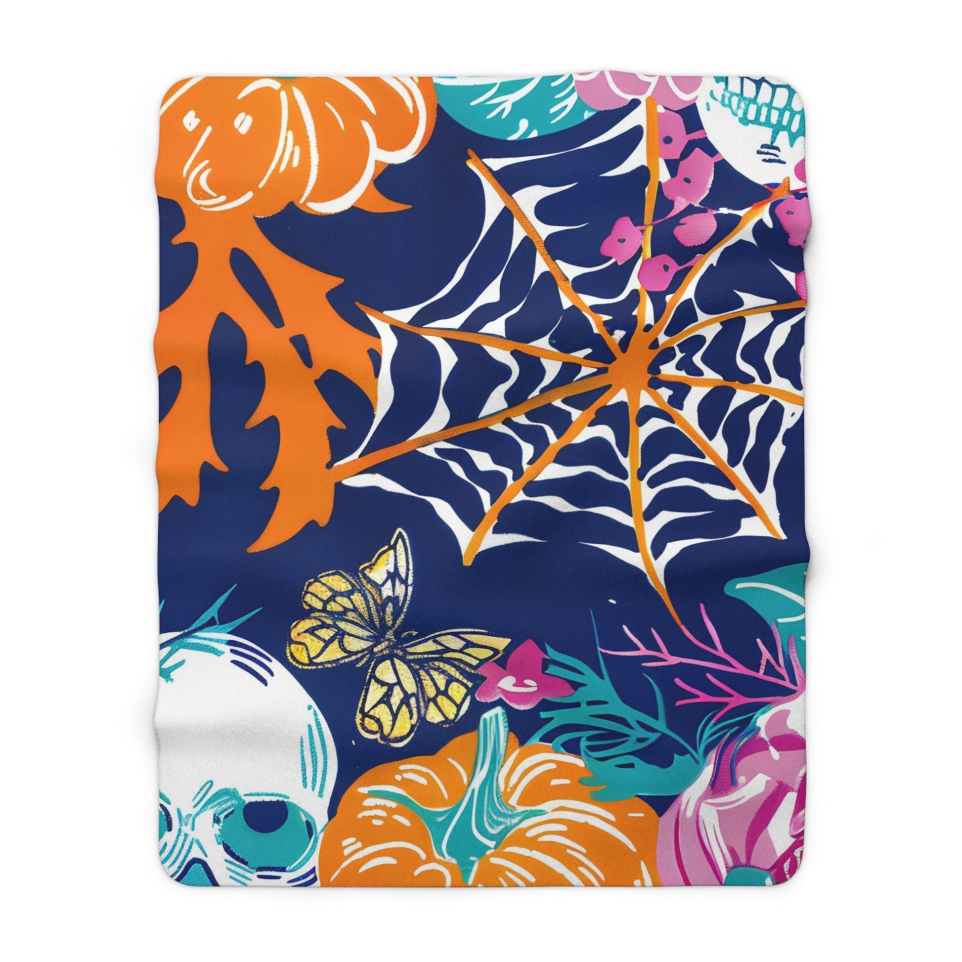Halloween Pumpkin Spiderweb Sherpa Fleece Blanket, Artsulli - Art is Long, Life is Short, Home Decor, Size, 60" × 80", , , , , 28390820351585947410