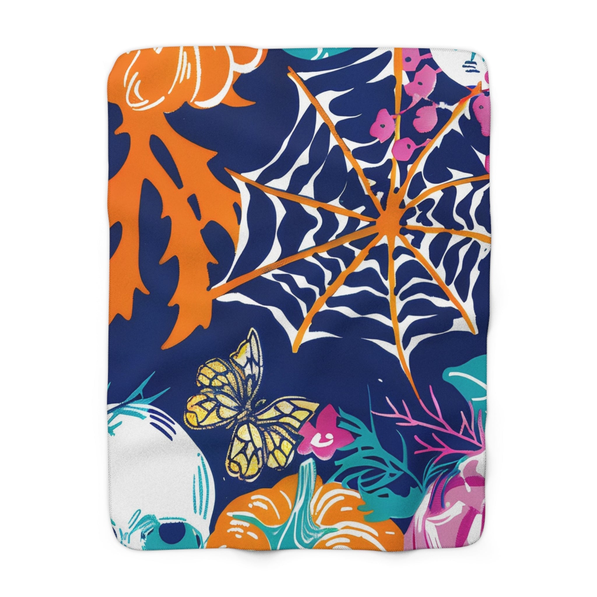 Halloween Pumpkin Spiderweb Sherpa Fleece Blanket, Artsulli - Art is Long, Life is Short, Home Decor, Size, 50" × 60", , , , , 18043190858132858093