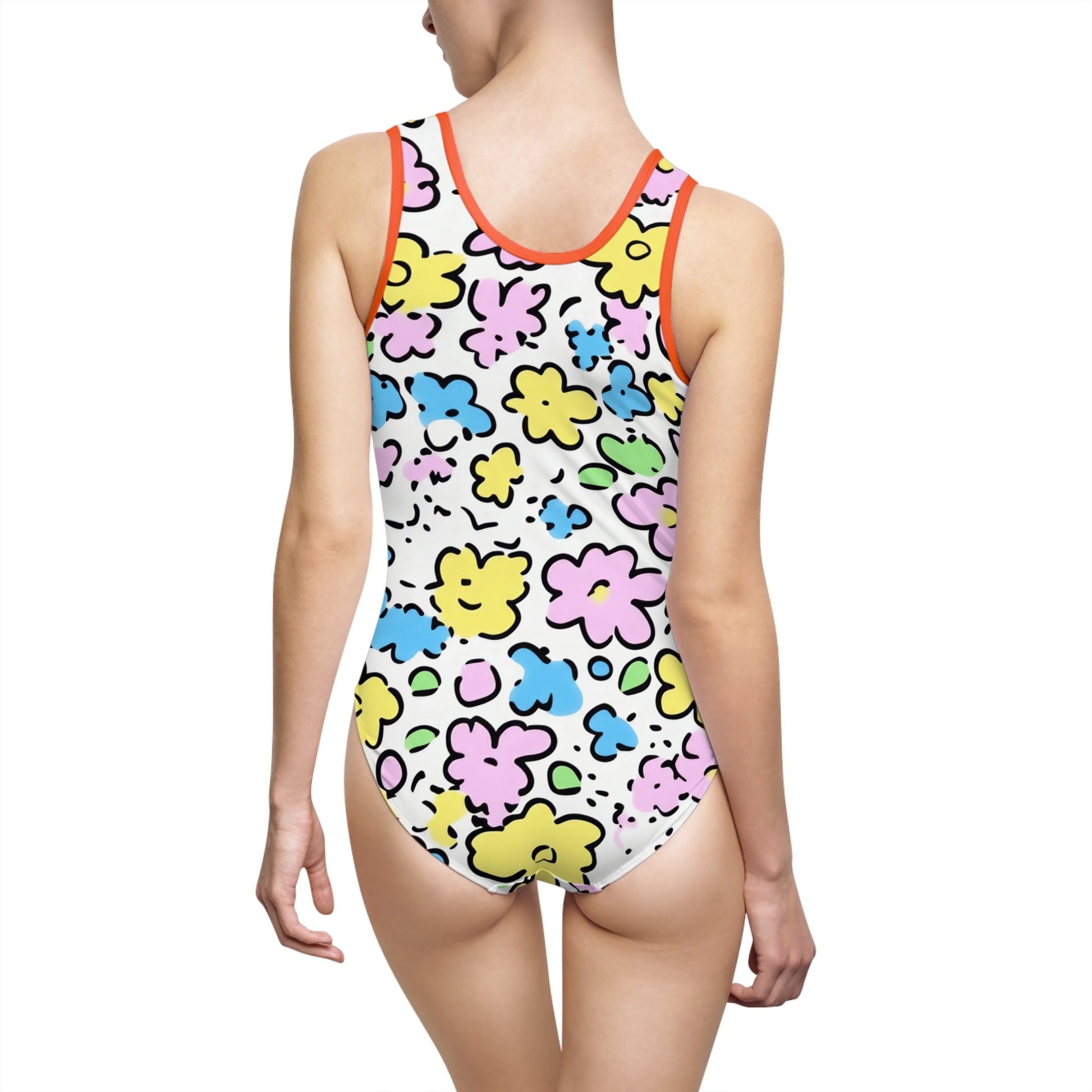 Hand-Drawn Floral One-Piece Swimsuit, Artsulli - Art is Long, Life is Short, All Over Prints, , , , , , , 