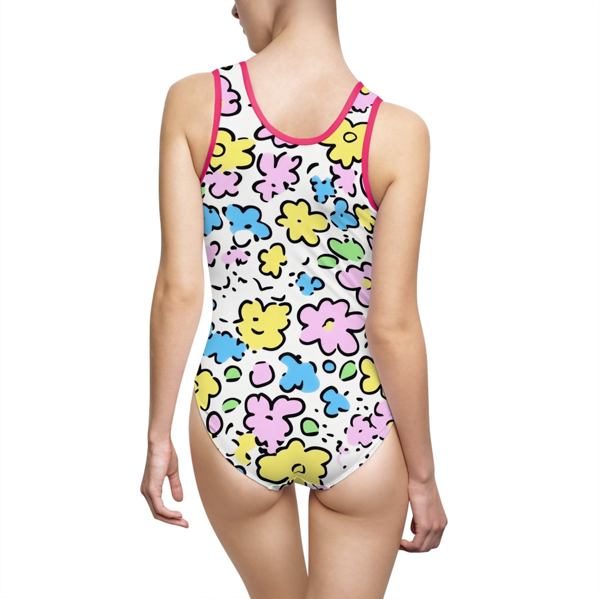 Hand-Drawn Floral One-Piece Swimsuit, Artsulli - Art is Long, Life is Short, All Over Prints, , , , , , , 