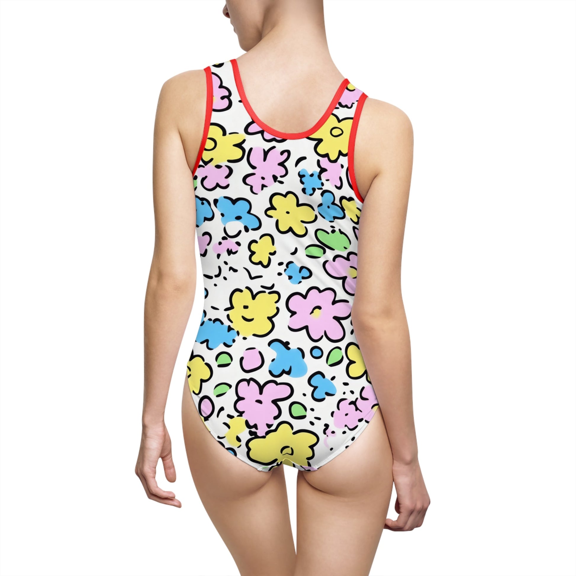 Hand-Drawn Floral One-Piece Swimsuit, Artsulli - Art is Long, Life is Short, All Over Prints, , , , , , , 